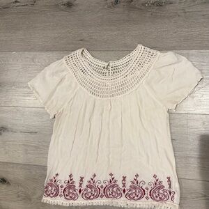 Xhilaration White Blouse with Red Embroidery